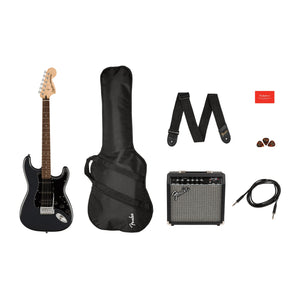 Fender Squier Affinity Series Stratocaster HSS Electric Guitar Pack with Frontman 15G Amp, Gig Bag, Strap, Cable & Picks-Charcoal Frost Metallic-Music World Academy