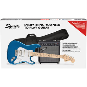 Fender Squier Affinity Series Stratocaster HSS Electric Guitar Pack with Frontman 15G Amp, Gig Bag, Strap, Cable & Picks-Lake Placid Blue-Music World Academy