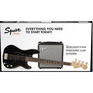 Fender Squier Precision Jazz Bass Pack with Rumble 15 Amp-Black (Discontinued)-Music World Academy