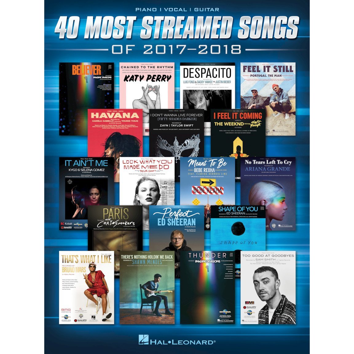 Hal Leonard HL14032 40 Most Streamed Songs of 2017-2018 Piano/Vocal/Guitar-Music World Academy