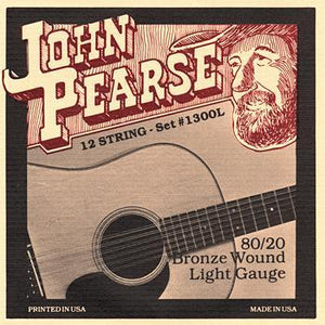 John Pearse 1300L 80/20 Bronze 12-String Acoustic Guitar Strings Light 10-47-Music World Academy