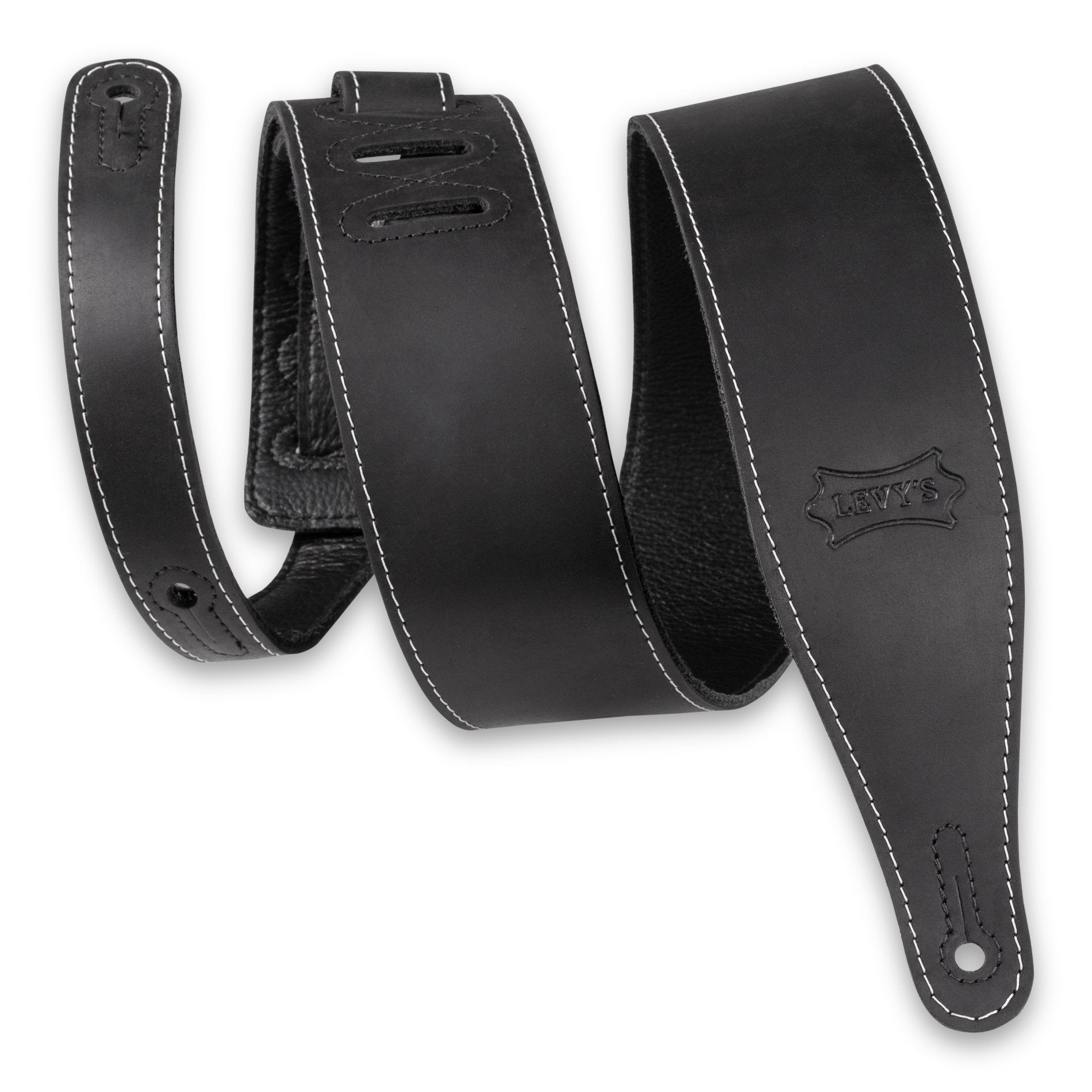 Levy's M17BAS-BLK 2.5" Leather Guitar Strap-Black-Music World Academy