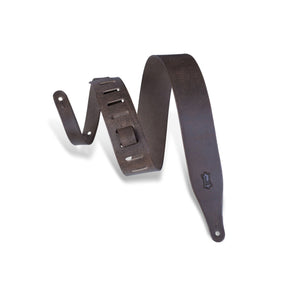 Levy's M17D-DBR 2-1/2" Distressed Veg-Tan Leather Guitar Strap-Dark Brown-Music World Academy