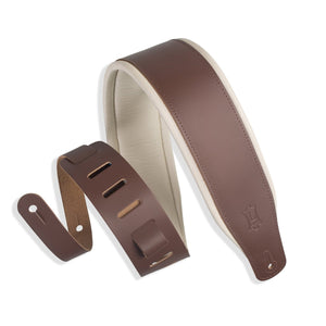 Levy's M26PD-BRN-CRM 3" Top Grain Leather Guitar Strap-Brown/Cream-Music World Academy