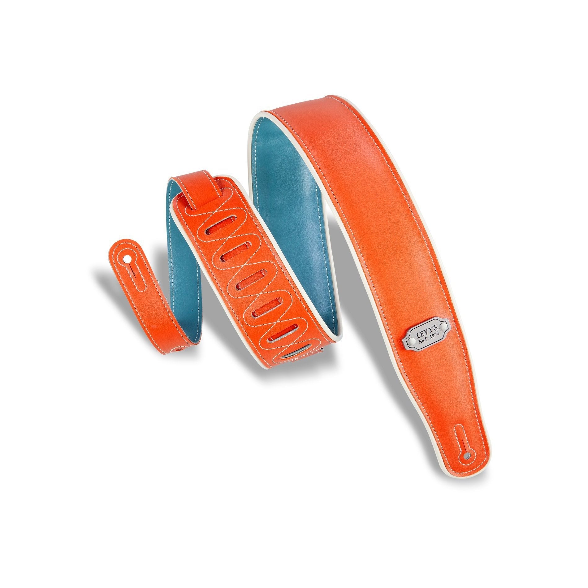 Levy's M26VCP-ORG-TEL 2-3/4" Reversible Vinyl Guitar Strap-Orange/Teal-Music World Academy