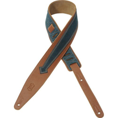 Levy's MGS317BKE-TAN 2-1/2" Garment Leather Guitar Strap-Tan/Aqua-Music World Academy