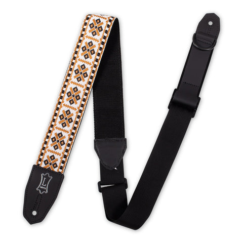 Levy's MRHHT-07 2" Woven Right-Height Guitar Strap-White/Black/Gold-Music World Academy