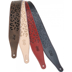 Levy's MV17CH-BLK 2-1/2" Veg-Tan Leather Guitar Strap with Cheeta Print-Black-Music World Academy
