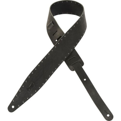 Levy's MV317ST-BLK 2-1/2" Veg-Tan Leather Guitar Strap with Metal Embellishment-Black-Music World Academy