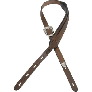 Levy's PM23W-DDB 1" Veg-Tan Leather Padded Guitar Strap-Dark Brown-Music World Academy