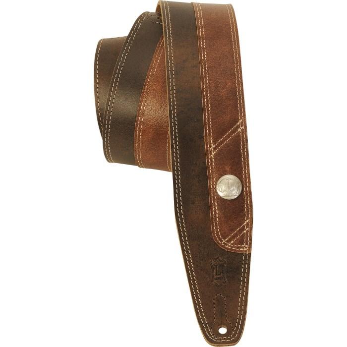 Levy's PMD4BU-DBR 2-1/2" Two-Tone Distressed Leather Guitar Strap-Music World Academy