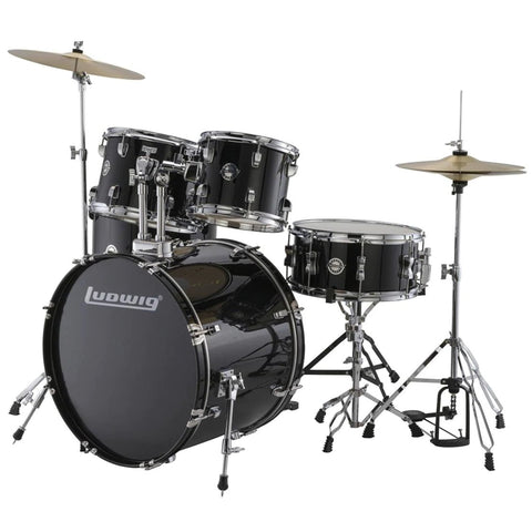 Ludwig Accent Drive 5-Piece Drum Set with Cymbals & Hardware-Black Sparkle-Music World Academy