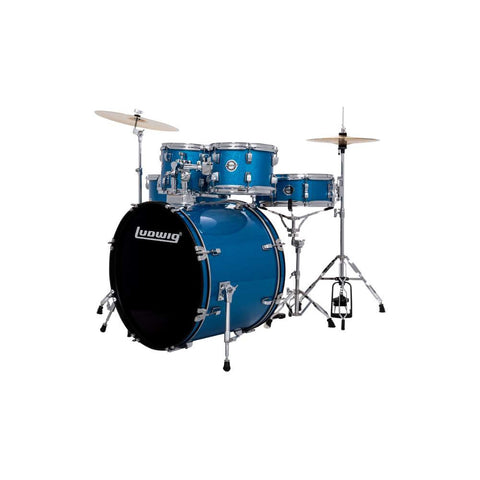 Ludwig Accent Drive 5-Piece Drum Set with Cymbals & Hardware-Blue Sparkle-Music World Academy