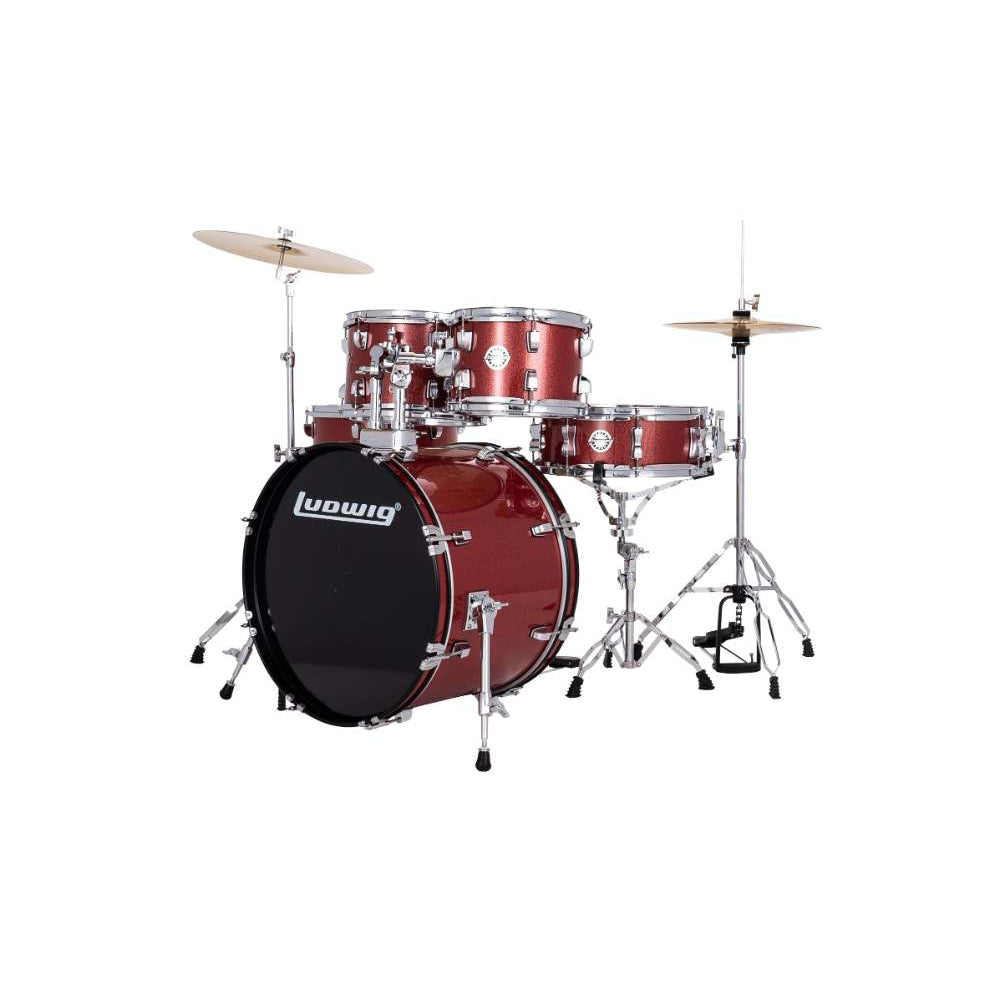 Ludwig Accent Drive 5-Piece Drum Set with Cymbals & Hardware-Red Sparkle-Music World Academy