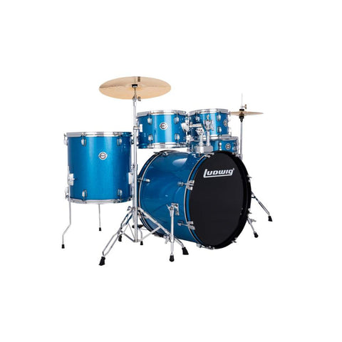 Ludwig Accent Fuse 5-Piece Drum Set with Hardware & Cymbals-Blue Sparkle-Music World Academy
