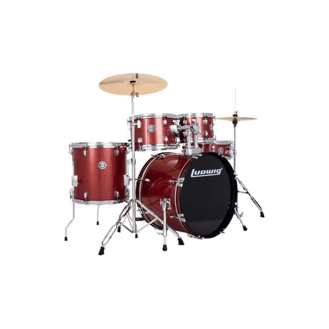 Ludwig Accent Fuse 5-Piece Drum Set with Hardware & Cymbals-Red Sparkle-Music World Academy