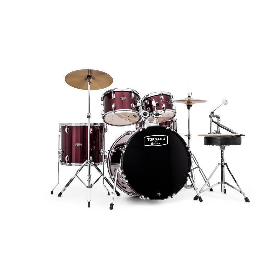 Mapex MPX-TND5294TCDR Tornado Rock Drum Set with Hardware, Cymbals & Throne-Burgundy-Music World Academy