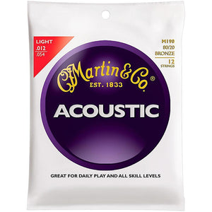Martin M190 80/20 Bronze 12-String Acoustic Guitar Strings Light 12-54 (Discontinued)-Music World Academy