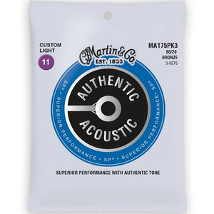 Martin MA175PK3 SP 80/20 Bronze Authentic Acoustic Guitar Strings 3-Pack Custom Light 11-52-Music World Academy