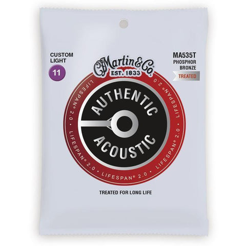 Martin MA535T Lifespan 2.0 Phosphor Bronze Authentic Acoustic Guitar Strings Custom Light 11-52-Music World Academy