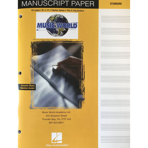 Music World 210094 Manuscript Paper 12-Stave Double Sided Paper-Pad Format and 3-Hole Punched-64 Pages-Music World Academy
