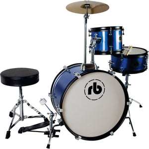 RB RB-JR3-MBL 3-Piece Junior Drumset with Stands, Throne & Cymbal-Metallic Blue-Music World Academy