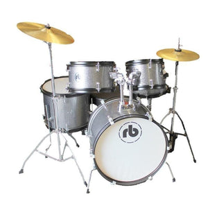 RB RB-JR5-SGR 5-Piece Junior Drumset with Stands & Cymbals-Sparkle Grey-Music World Academy