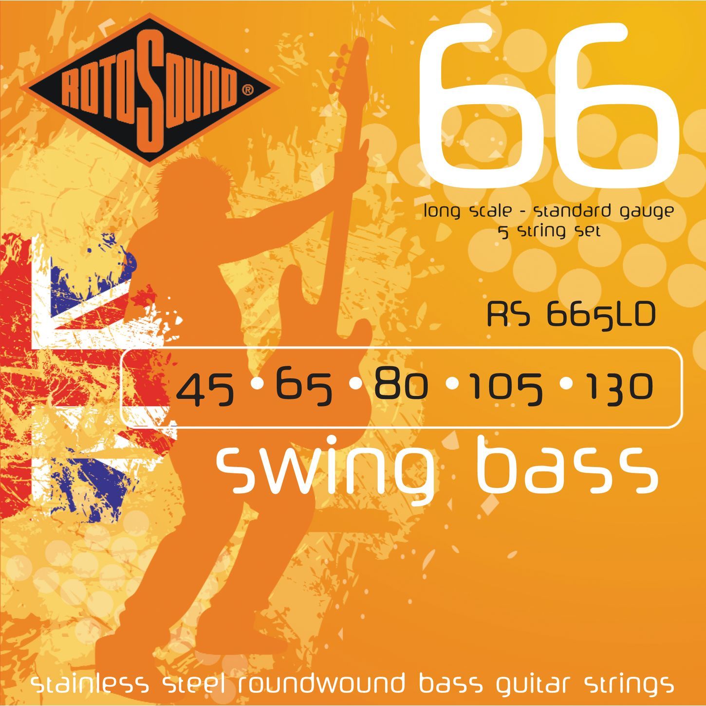 Rotosound RS665LD Swing Bass 66 Stainless Steel Roundwound 5-String Bass Guitar Strings Standard 45-130-Music World Academy