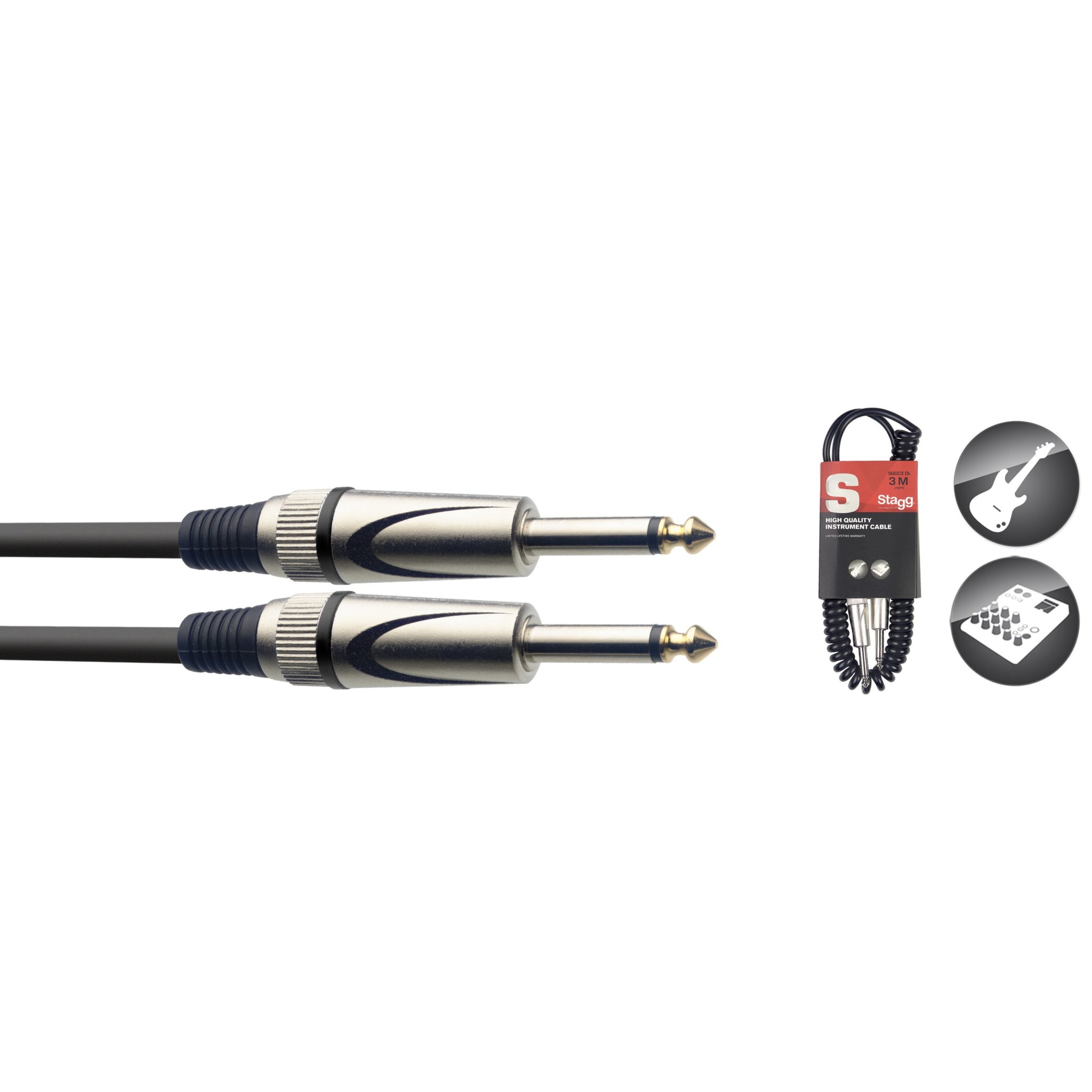 Stagg SGCC3DL Instrument Cable Coiled 1/4" Male-1/4" Male 10ft-Music World Academy