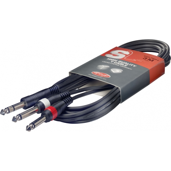 Stagg SYC3/PS2PE Insert Cable 1/4" TRS Male-2x1/4" Mono Male 10ft-Music World Academy