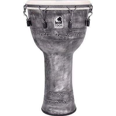Toca SFDMX-14ASB Freestyle Mechanically Tuned Djembe 14" Antique Silver with Gig Bag-Music World Academy